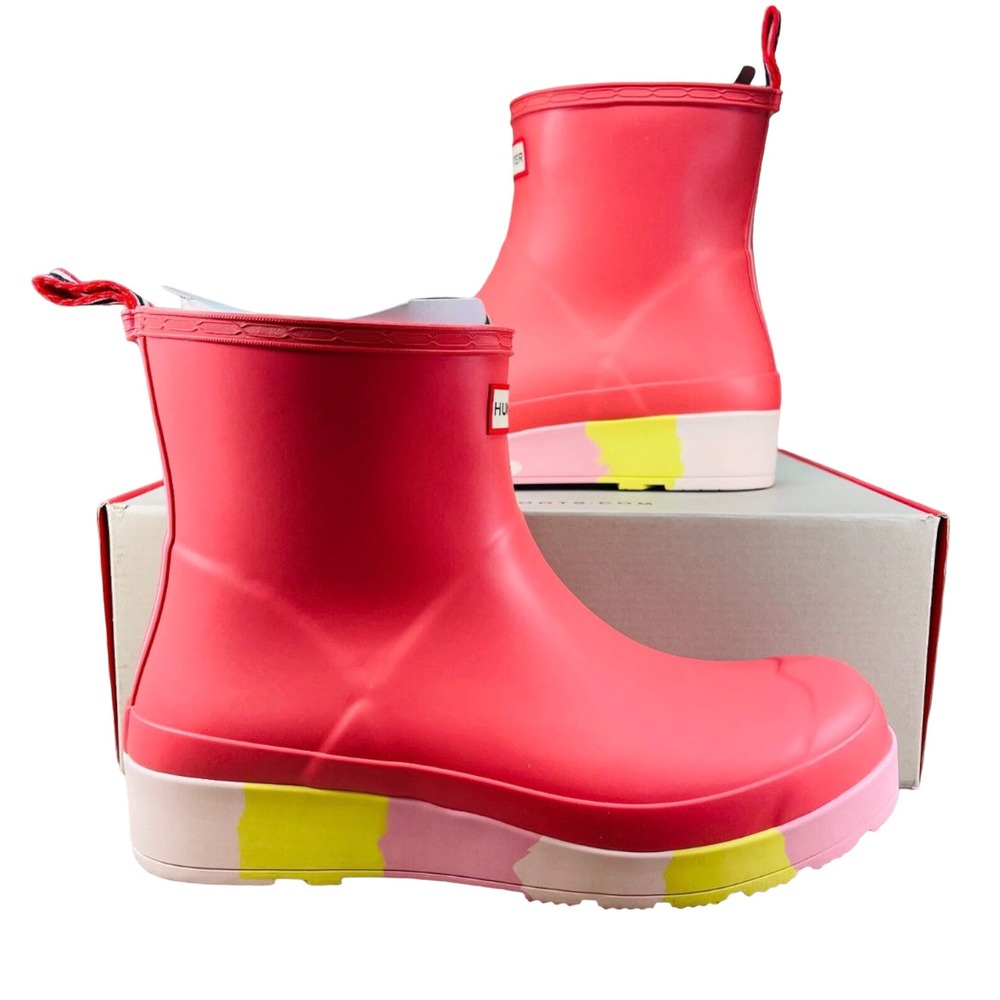 Hunter Play Short Womens Size 7 Rubber Rain Boots Stripe Sole Polaris Pink New - Picture 9 of 10